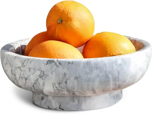 Natural White Marble Bowl with Grey Veins Large Decorative Bowl for Home Decor，Entryway, Fruit Display, Key Holder, Centerpiece (10.2" Diameter)