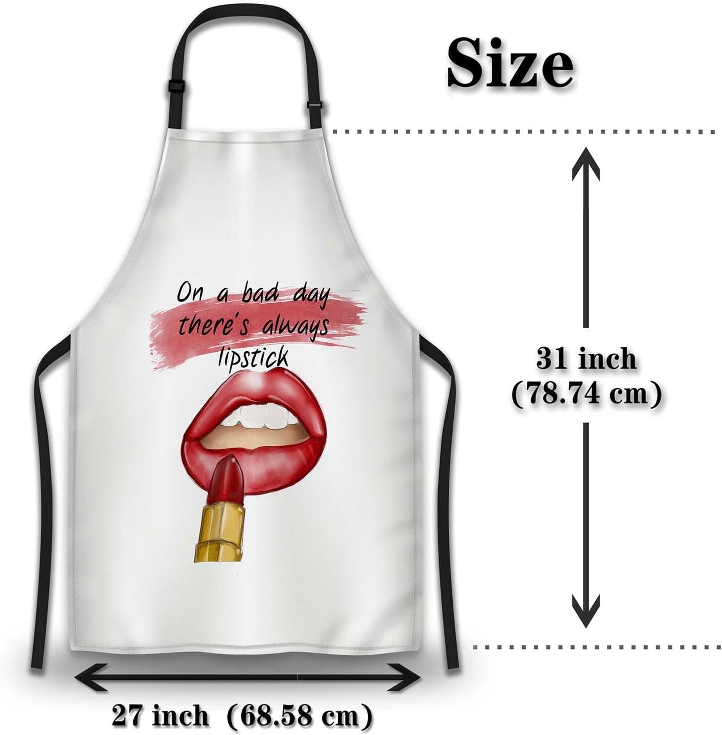 Kitchen Apron for Women Red Lips Quotes on a Bad Day There’s Always Lipstick Funny Aprons for Men for Cooking Restaurant BBQ Painting Crafting Gardening 27” (W) x 31” (H), Waterproof Apron