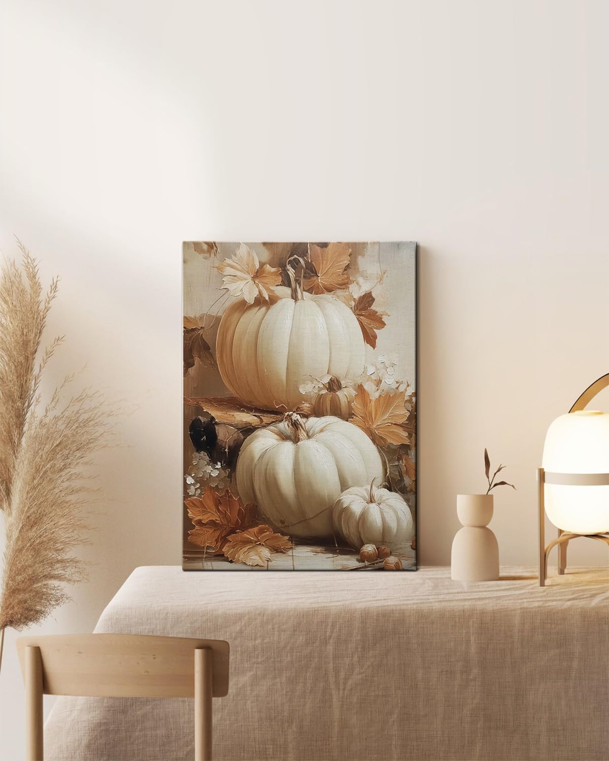 Rustic Autumn Pumpkin Wall Art Decor, Framed Vintage Thanksgiving Decorations, Fall Canvas Wall Art for Home, Kitchen and Living Room, Cozy Fall Decor Picture Print Ready to Hang