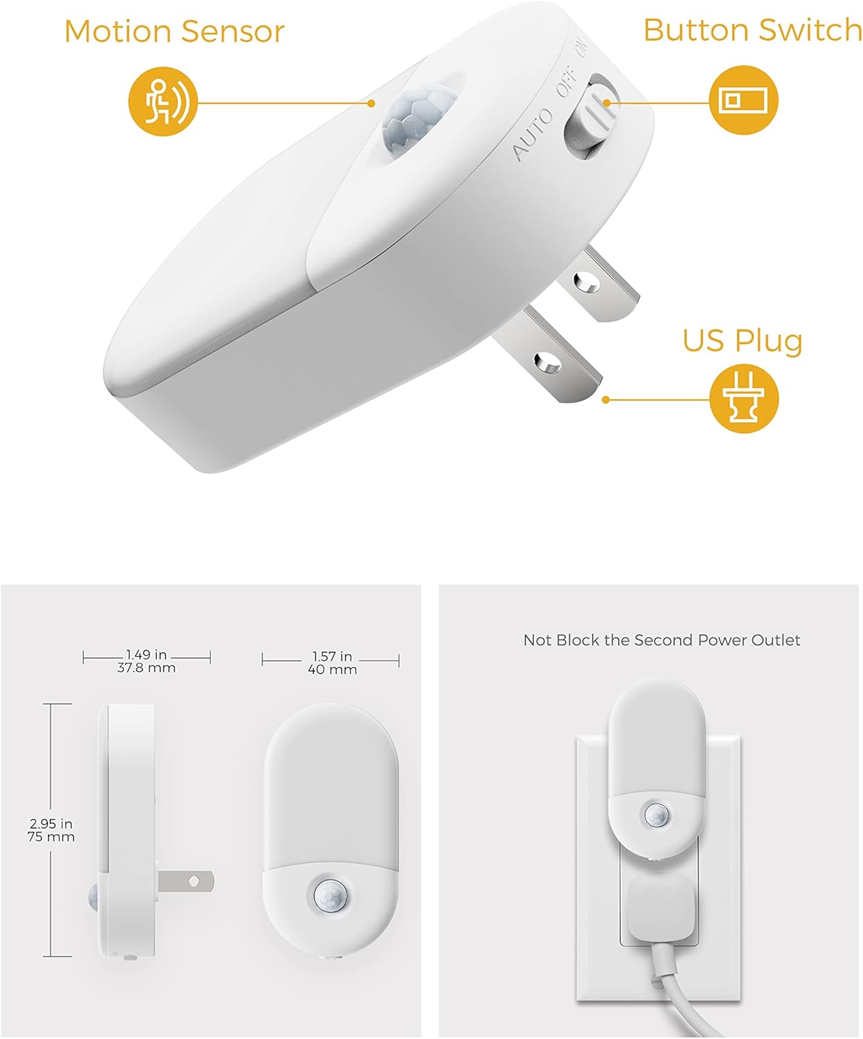 L LOHAS LED Motion Sensor Night Light, Motion Activated Night Light, 4Pack, 3000K Warm White, Night Lights Plug into Wall Motion Sensor, 30/60LM Adjustable Brightness, for Kids Adults Bathroom Kitchen