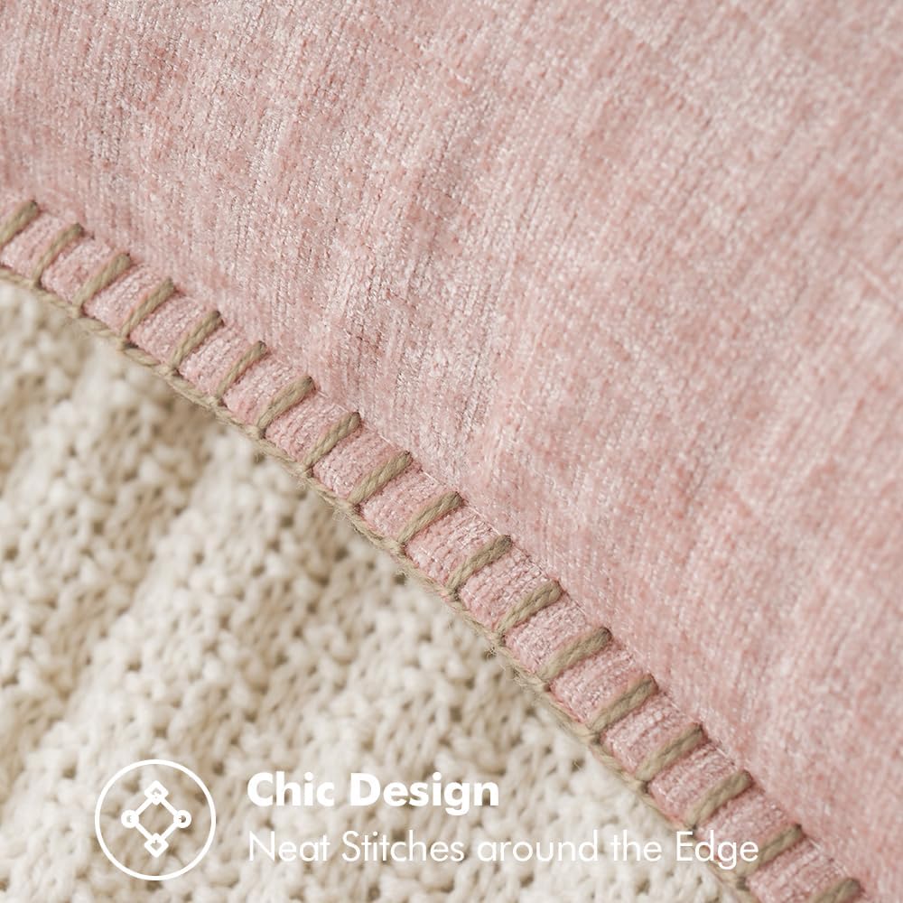 MIULEE Pack of 2 Couch Throw Pillow Covers 16x16 Inch Pink Farmhouse Valentine Decorative Pillow Covers with Stitched Edge Soft Chenille Solid Dyed Spring Pillow Covers for Sofa Bed Living Room