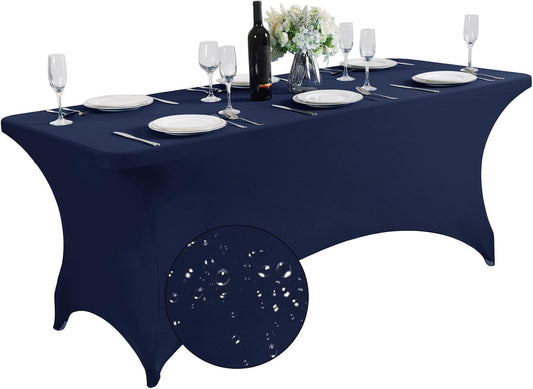 SuperO Waterproof Spandex Table Cover for 6FT Table Universal Fitted Stretch Tablecloth for Party, Banquet, Wedding and Events-Navy
