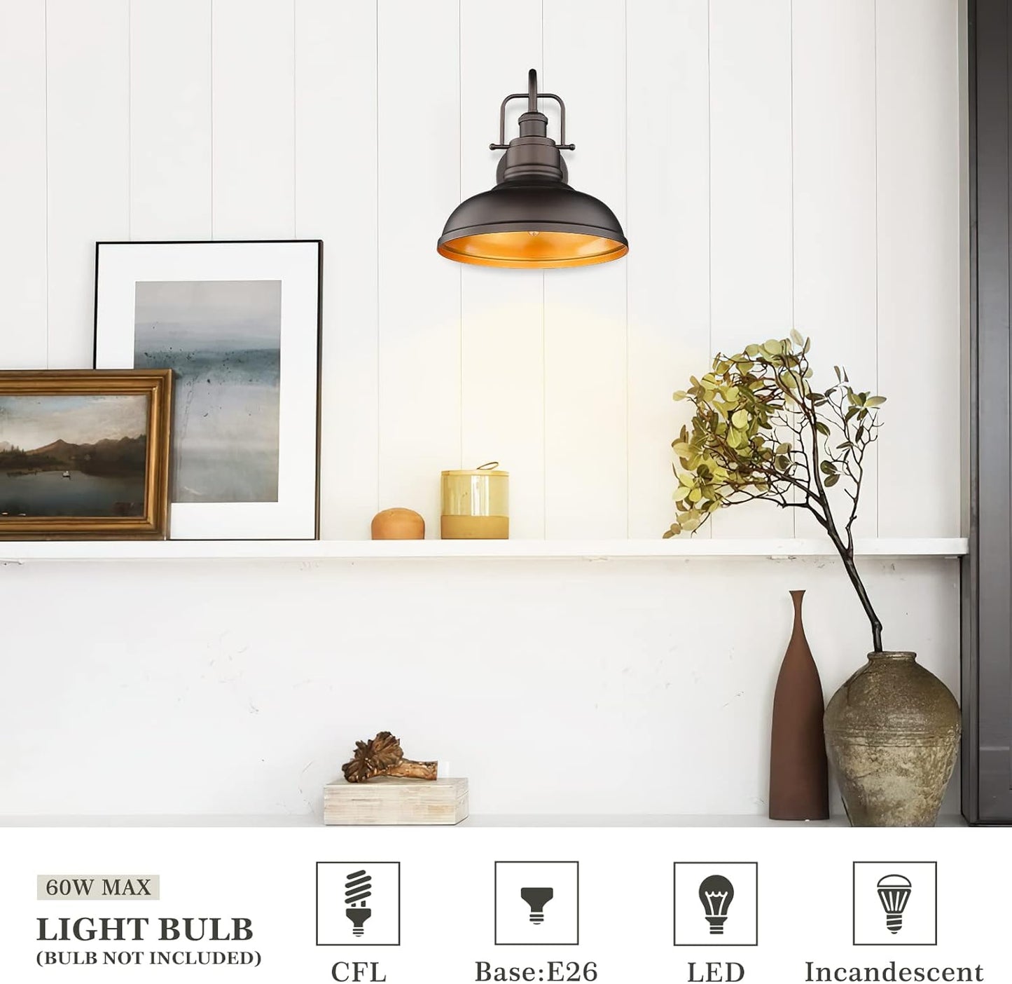 zeyu 11" Farmhouse Gooseneck Barn Light, Vintage Wall Light Sconce for Porch Warehouse Kitchen, Oil Rubbed Bronze Finish, 016-1B ORB