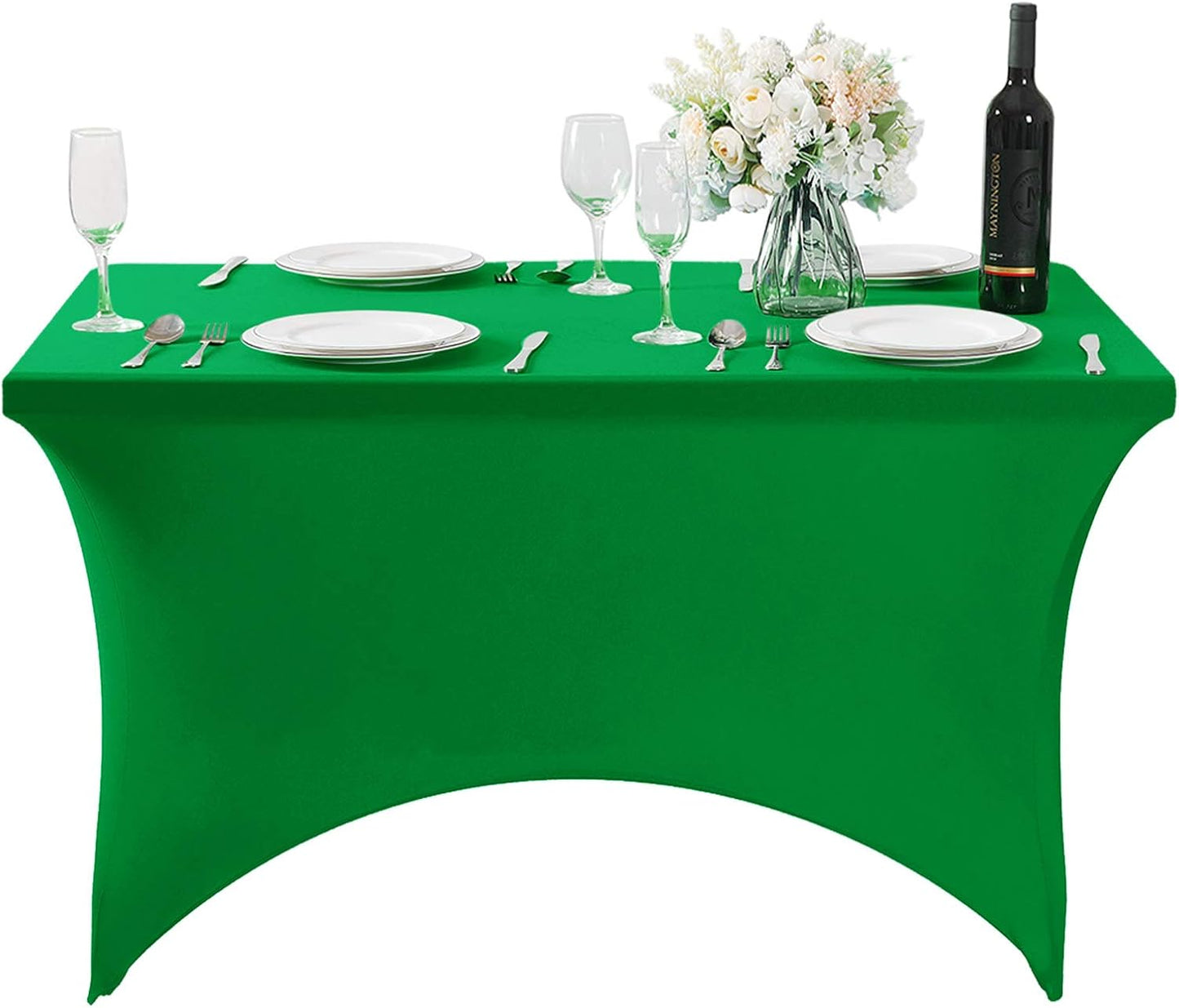 SuperO Waterproof Spandex Table Cover for 4FT Table Universal Fitted Stretch Tablecloth for Party, Banquet, Wedding and Events-Emerald