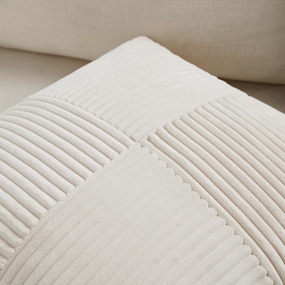 Fancy Homi 2 Packs Cream Decorative Throw Pillow Covers 20x20 Inch for Living Room Couch Bed Sofa, Rustic Farmhouse Boho Home Decor, Soft Corss Corduroy Patchwork Accent Square Cushion Case 50x50 cm