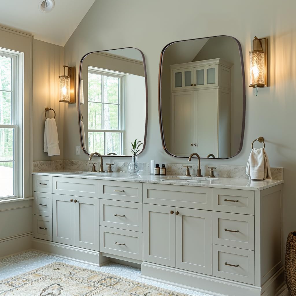 ANDY STAR Bronze Oblong Mirror, 36x40 Inch Brushed Bronze Oval Mirror for Bathroom with Stainless Steel Metal Frame, Wall Mouned for Bathroom, Living Room, Entryway