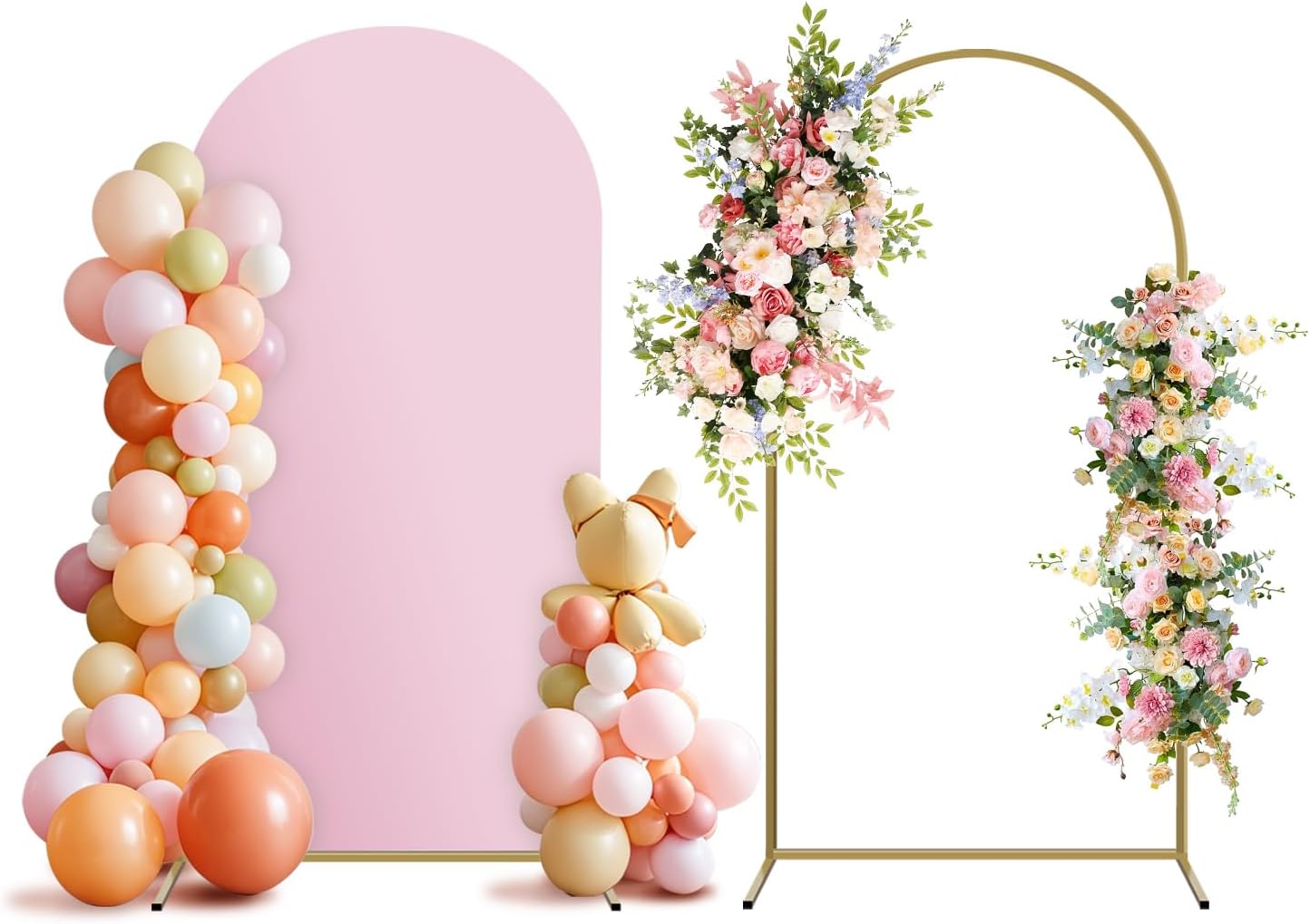 Arch Backdrop Stand and Cover Set, Metal Balloon Arch Backdrop 6ft, Gold Arched Stand Frame for Wedding, Parties,Birthday, Backdrop Decorations (Pale Pink,6ft)