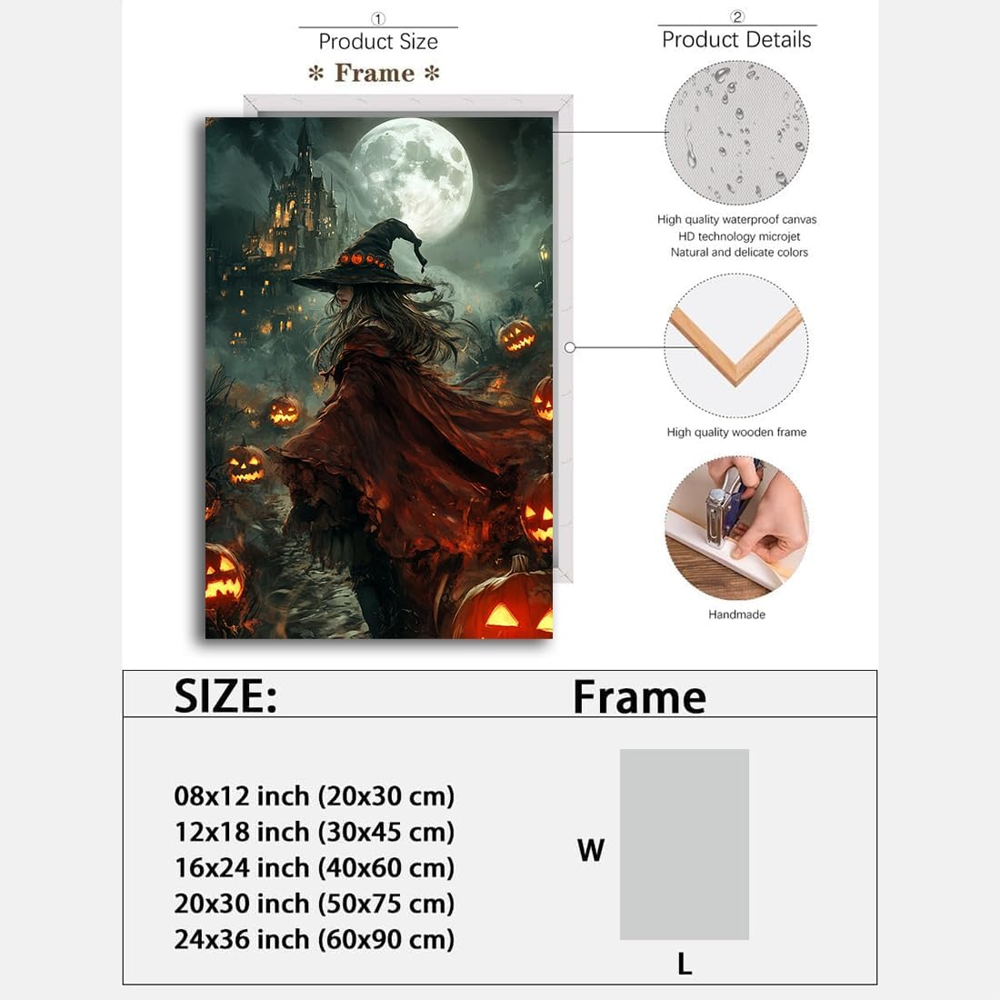 Dark and Moody Gothic Witch Poster Wall Art,Vintage Rustic Witch in Cloak with Castle Pumpkin Road Dark Gothic Poster,Goth Spooky Season Halloween Prints for Fantasy Office,20"x30" Framed