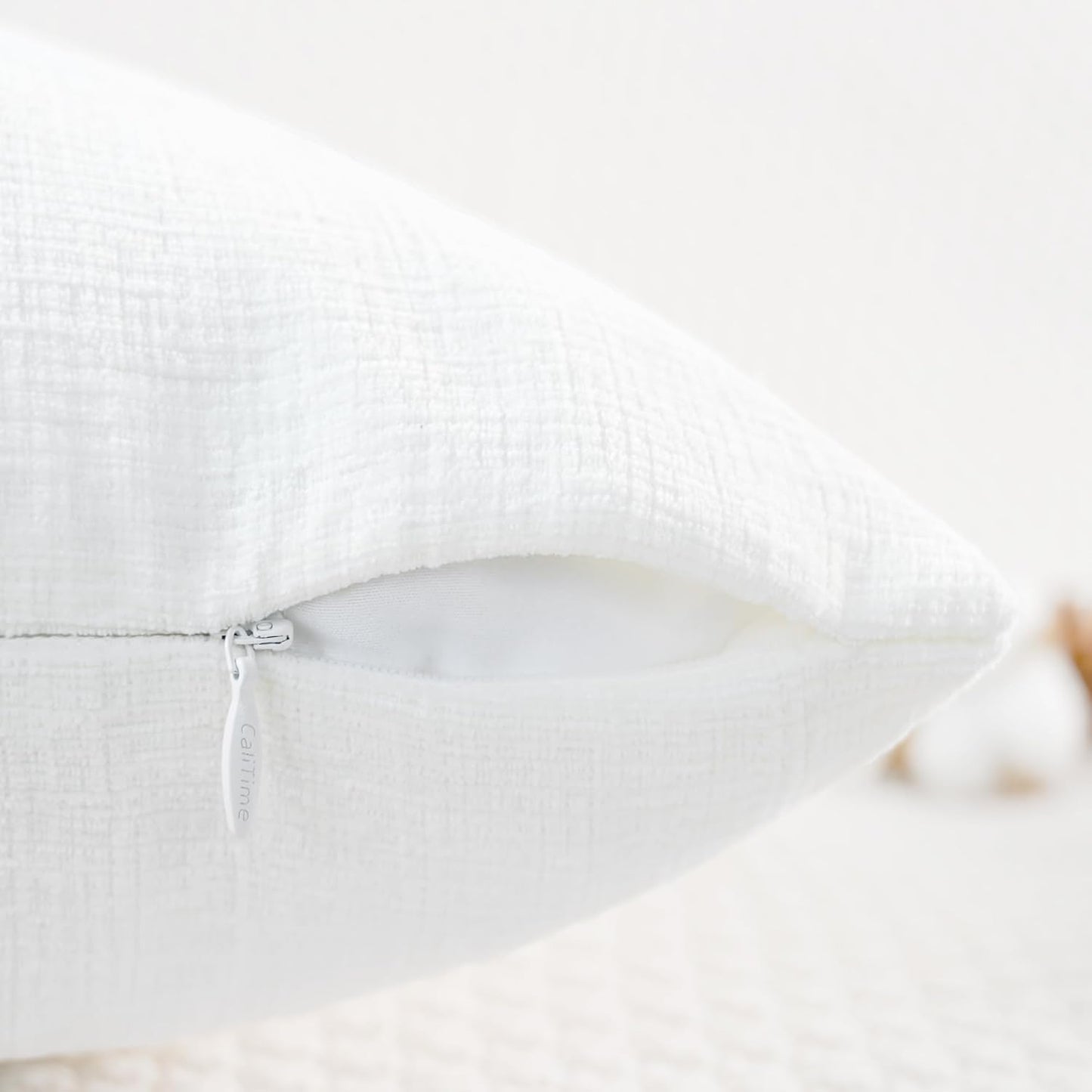 CaliTime Throw Pillow Covers Decorative 22 X 22 Inches Pack of 2 Cozy Chenille Cushion Cases for Couch Sofa Bed Living Room Home True White