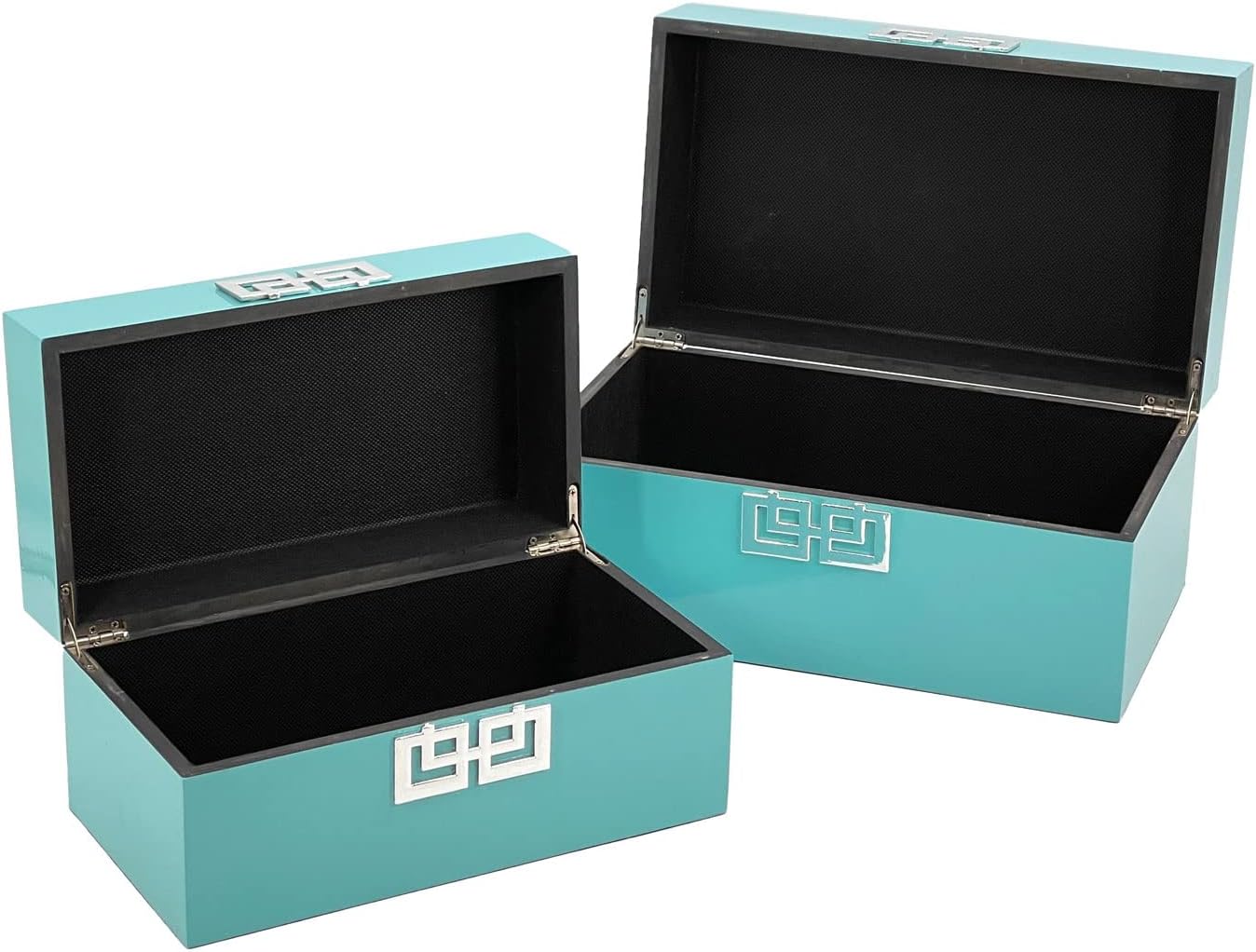 Galt International Large & Small Decorative Storage Box w/Hinged Lid - Classic Design Wood Decor Boxes with Geometric Opening Clasp - Storage for Bedroom and Home - Set of 2 (Blue)