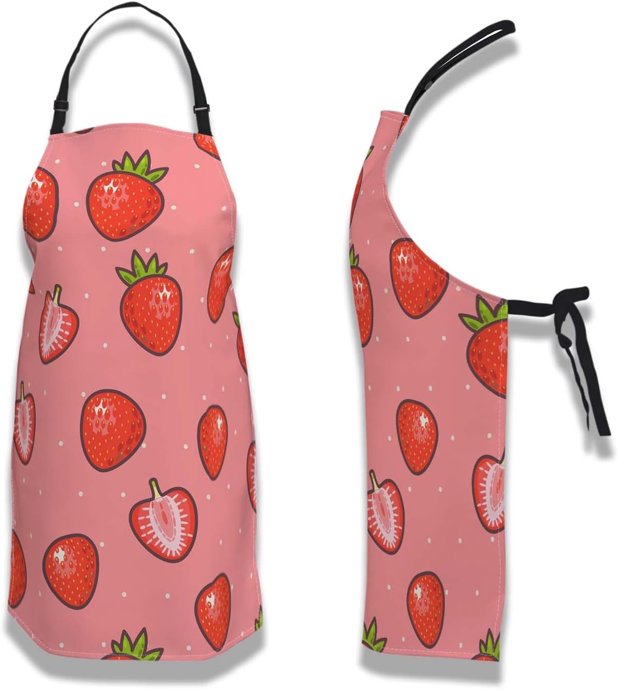 Kitchen Apron for Men Strawberry and Strawberry Slices Cute Aprons for Women for Cooking Restaurant BBQ Painting Crafting Gardening 27” (W) x 31” (H), Waterproof Aprons