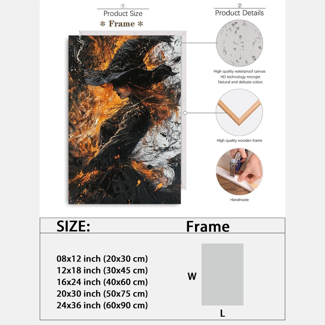 Witch Canvas Poster Print, Dark Academic Picture Wall Decor, Modern Fashion Aesthetic Abstract Witchcraft Halloween Wall Art For Bedroom Living Room Hallway Decoration,20"x30" Framed