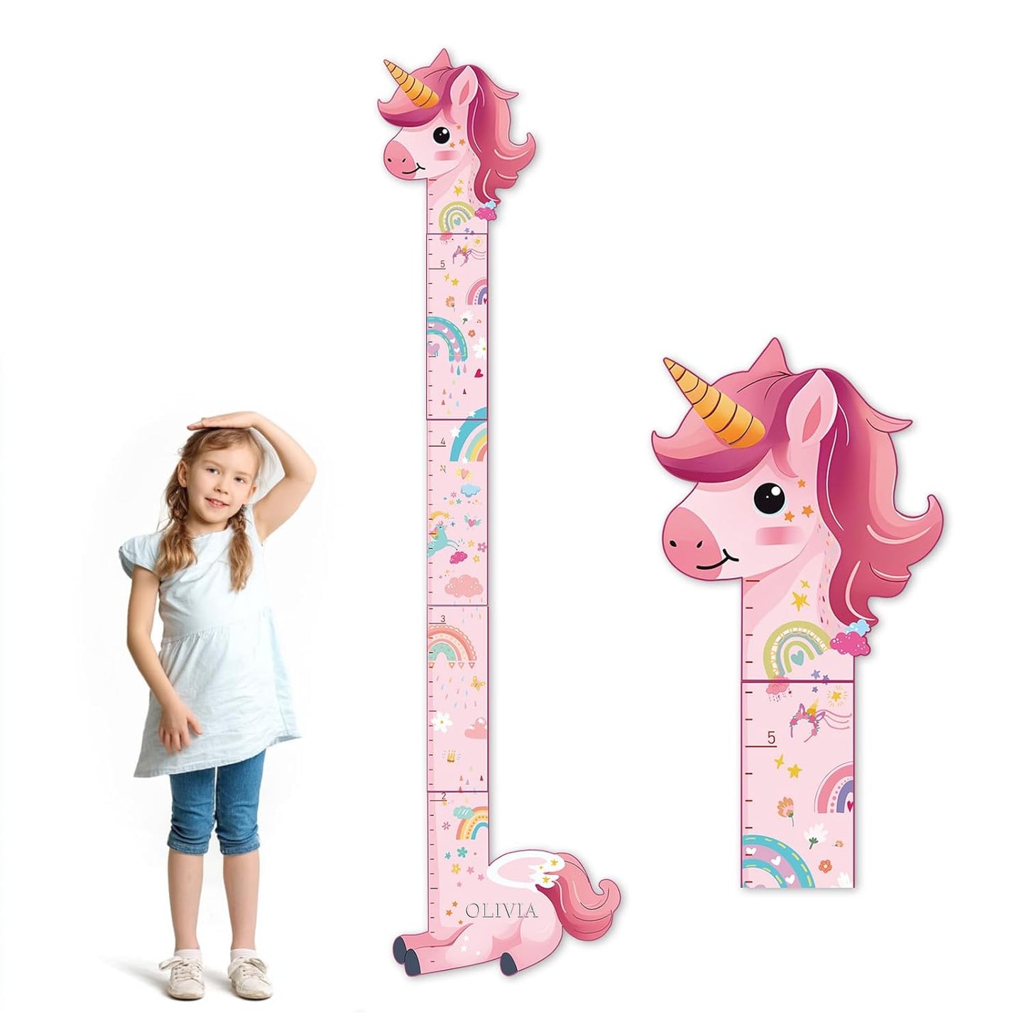 Personalized Name Growth Chart for Kids, Unicorn Wooden Wall Decor Growth Chart, Wall Decor for Kids Room, Wooden Growth Chart for Wall and Nursery Medical Office Toddler Playroom