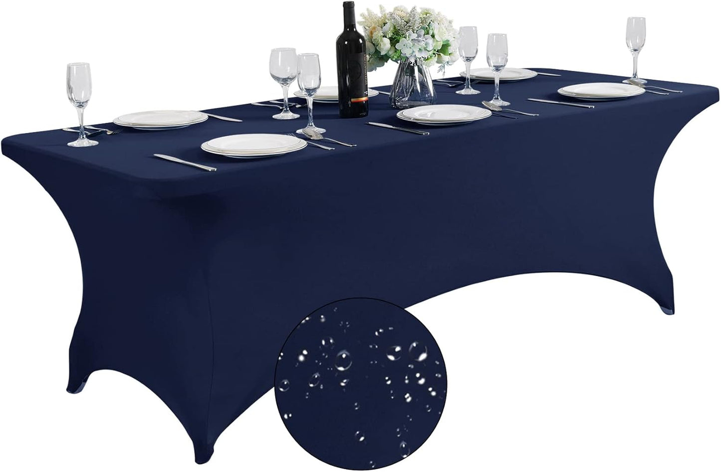 SuperO Waterproof Spandex Table Cover for 8FT Table Universal Fitted Stretch Tablecloth for Party, Banquet, Wedding and Events-Navy