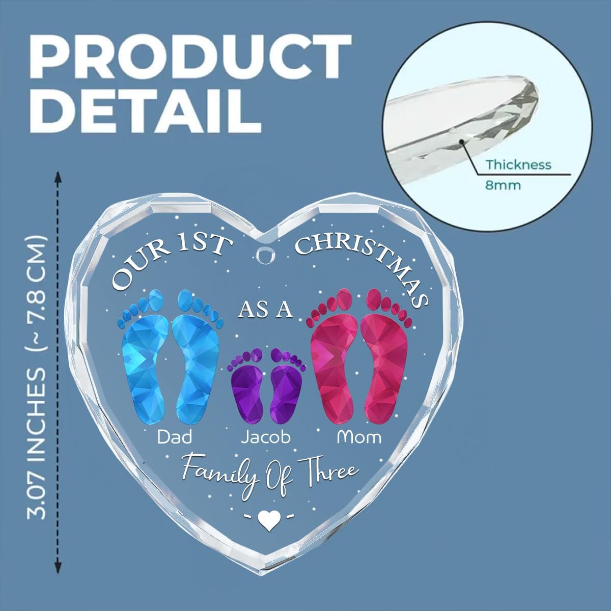 First Christmas As A Family - Personalized Custom Glass Ornament for Family of 4 People and Pets, 1st Xmas Family Ornament 2025 Baby's First Christmas