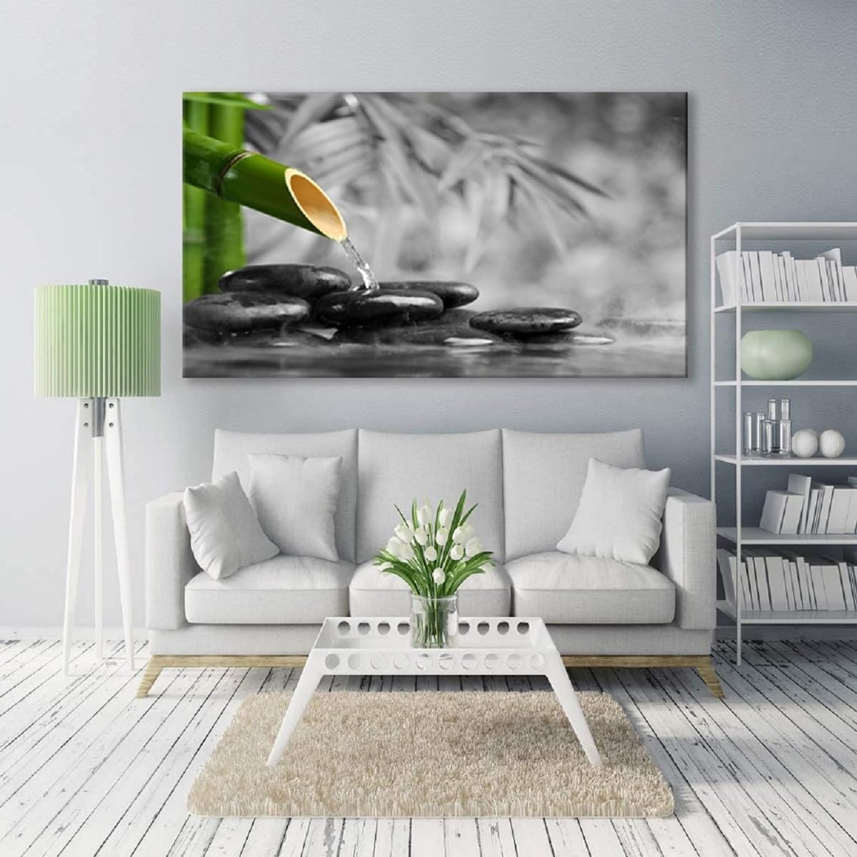 Yxbhhym Zen Decor Canvas Wall Art for Living Room Black and White Wall Art Green Room Decor Stone Zen Artwork Picture Meditation Poster Bedroom Wall Decor Office Yoga Spa Kitchen Decoration Framed