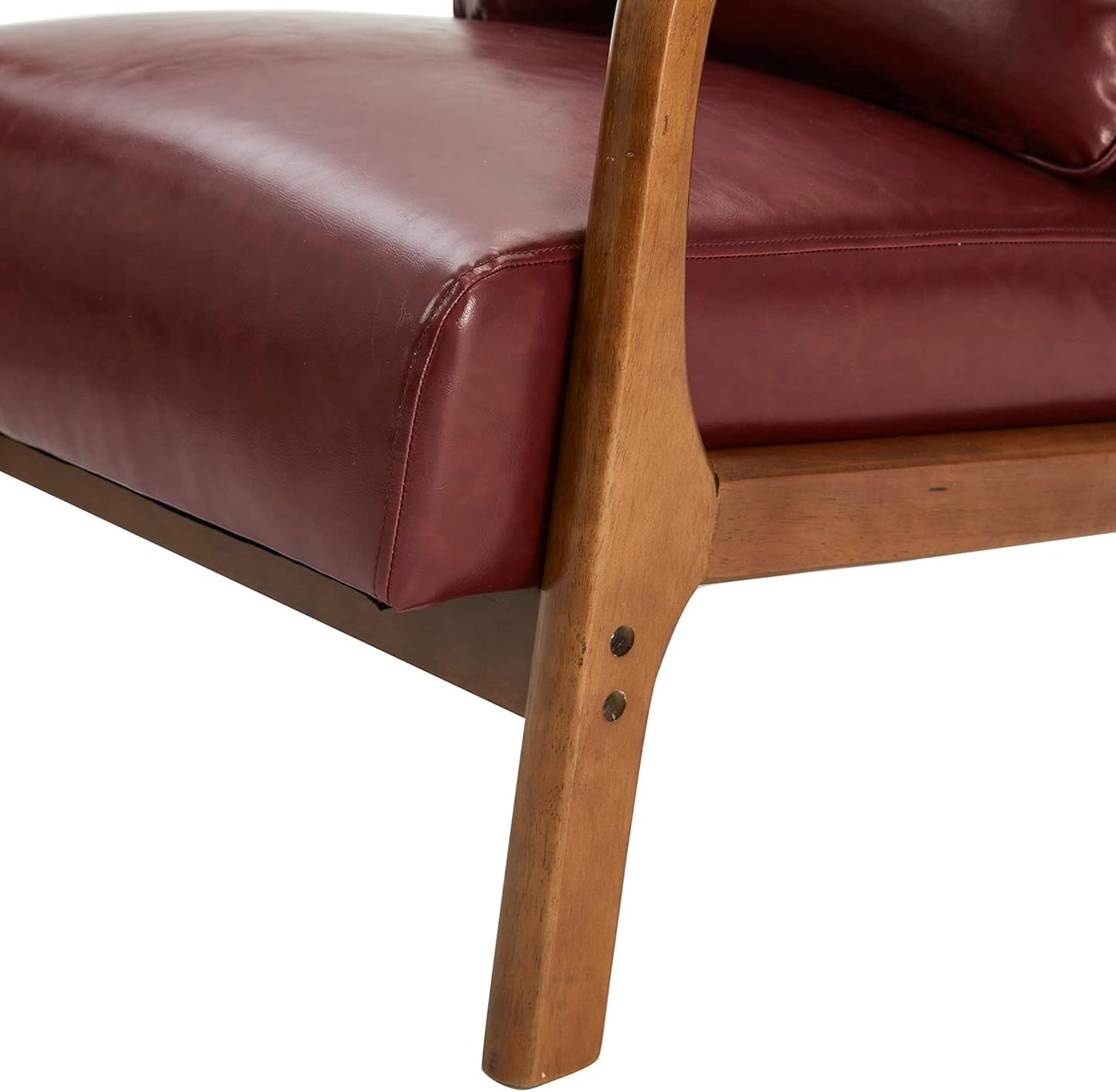 Glitzhome 2 Set Mid Century Red Accent Armchair, Single Reading Armchair PU Leather Lounge Chair with Walnut Ruberwood Frame