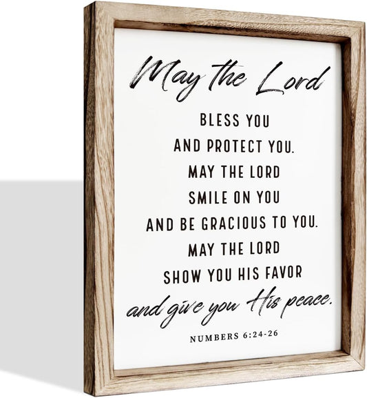 Christian Wooden Plaque, Bible Verse Scripture Decor, Framed Wall Plaque Signs 15 * 11.5 inches, Inspirational Christian Gift, May the Lord Bless You and Protect You Sign