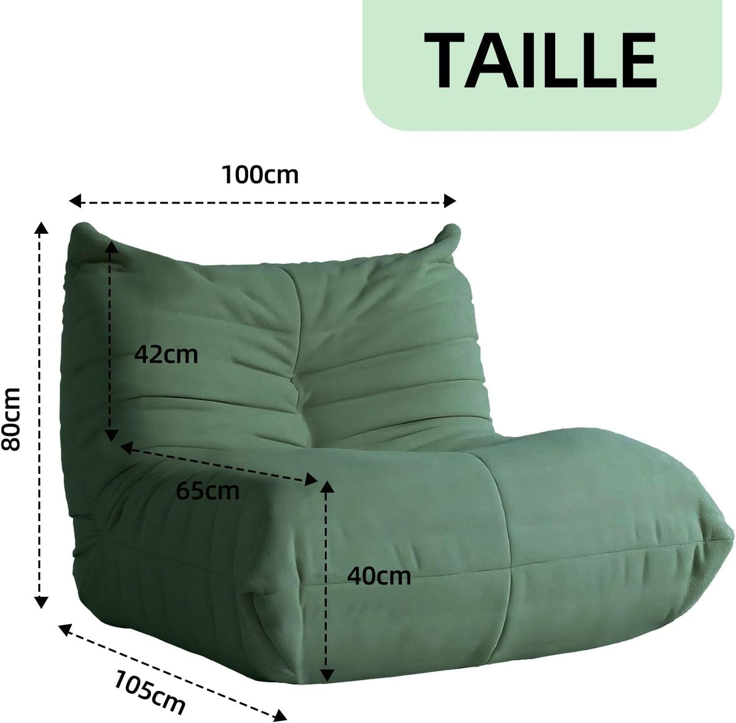 Modern Living Room Chair, Big Bean Bag Adult Floor Sofa, Togo Recliner Memory Foam Lazy Couch Suitable Balcony for Fireside Chair (Green)