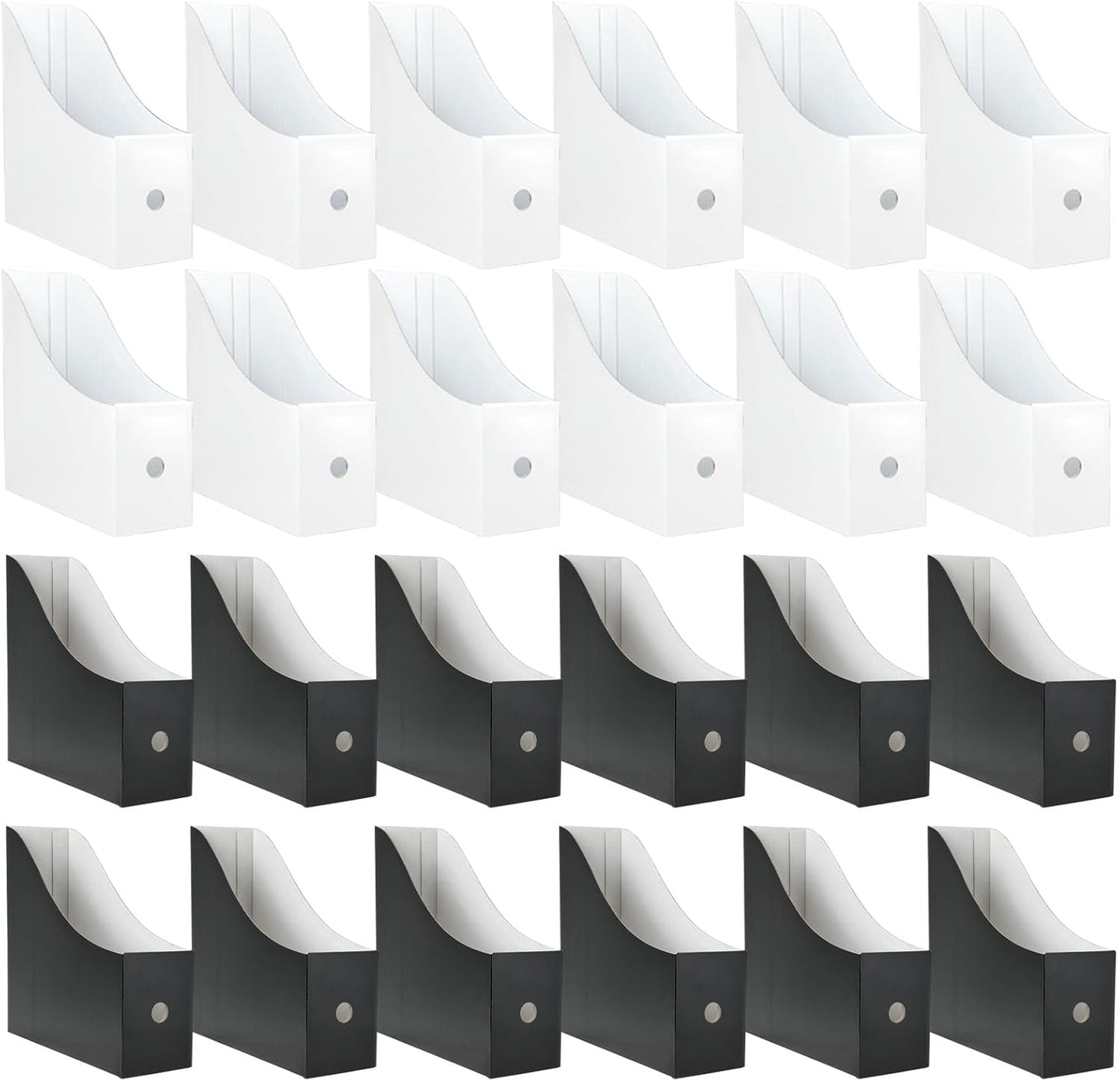 24 Pack Cardboard Magazine Holder, Magazine File Holder for Home, Office, Desk, 10.6'' H×10.2'' L ×3.5''W Magazine Storage Box (12 Pack White and 12 Pack Black)