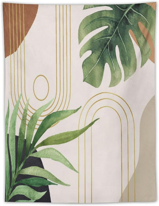 Abstract Boho Tapestry, Mid Century Tropical Tree Leaves Modern Geometric Arch Bohemian Botanical Tapestry, Home Aesthetic Wall Hanging Art Decor for Living Room Bedroom Dormitory 30x40 Inch