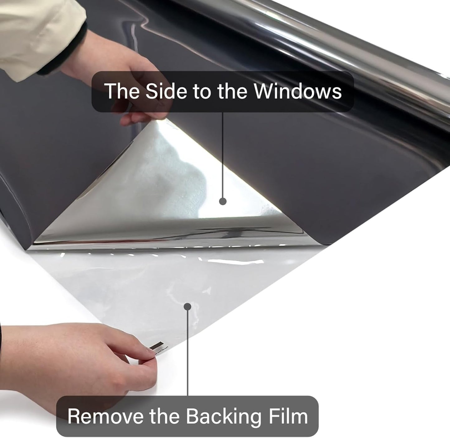 Kromapolis One Way Window Privacy Film Reflective Mirror Home Window Tint, Daytime Privacy Heat Control Anti UV Glass Tinting Static Cling (Black-Silver, 45.2 x 78.7 inch)