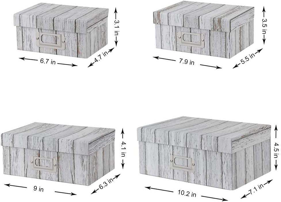Briful Photo Boxes Storage, Storage Boxes with Lids 4 in 1 Set Water-Proof Storage Box Sets with Handles Decorative Multiple Size Storage Bins with Lids for Clothes/Shoes/Office/Cosmetic/Books