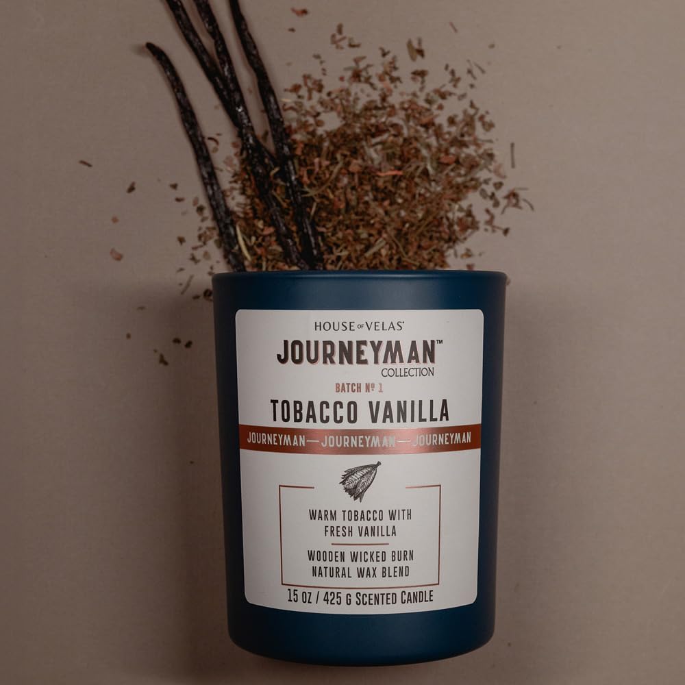 Journeyman Collection Candle, 15oz, Wooden Wick, Tobacco Vanilla, Large Painted Jar