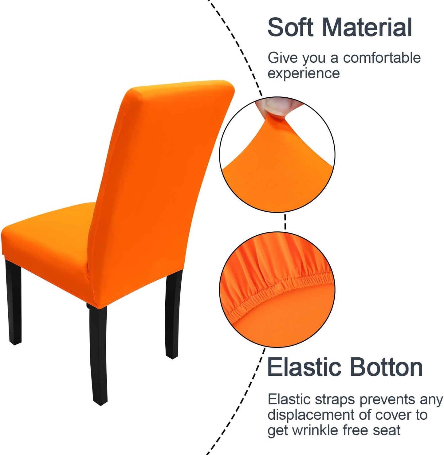 JQinHome Dining Chair Slipcover, High Stretch Removable Washable Chair Seat Protector Cover Set of 6,Chair Covers for Halloween Dining Room, Kitchen,Home Party,Wedding Ceremony(Orange, 6PC)