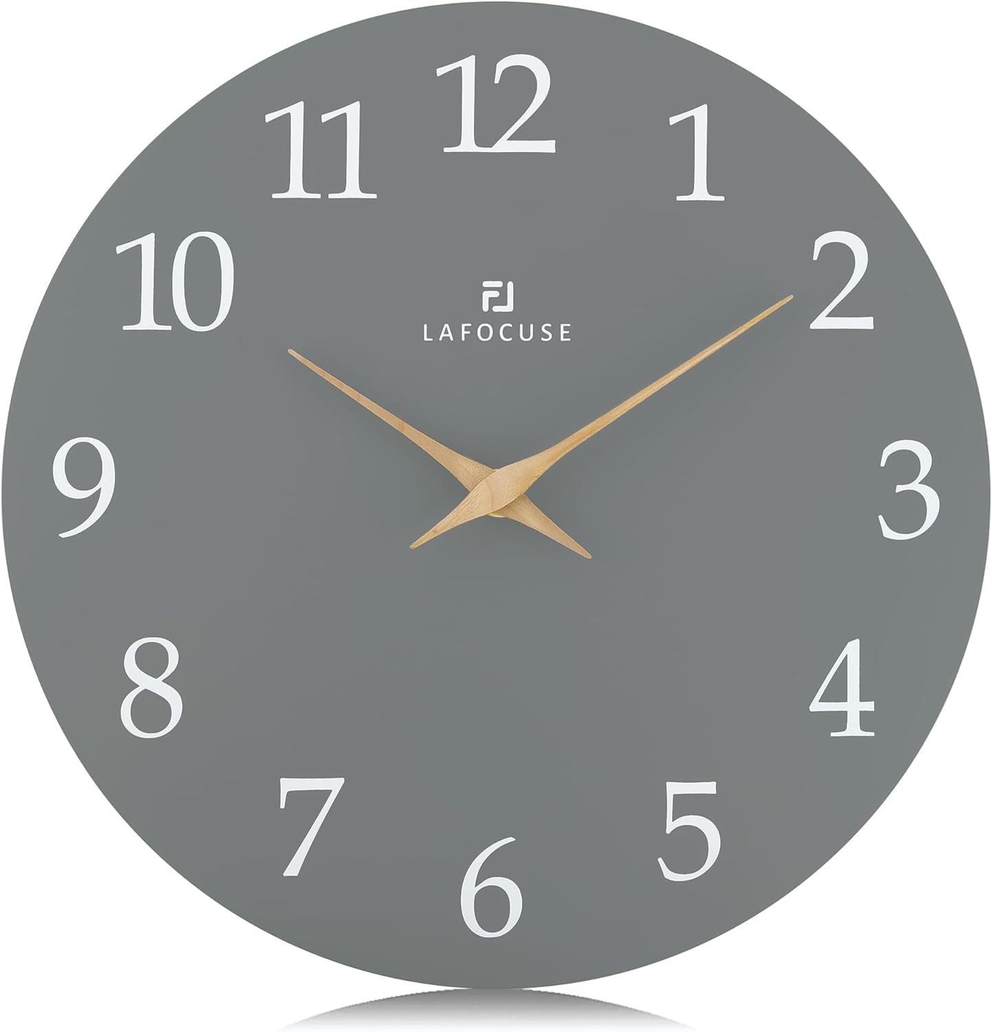 Lafocuse 12 Inch Silent Grey Wall Clock Battery Operated for Living Room Decor, Simple Minimalist Wooden Wall Clock for Kitchen Bedroom Office