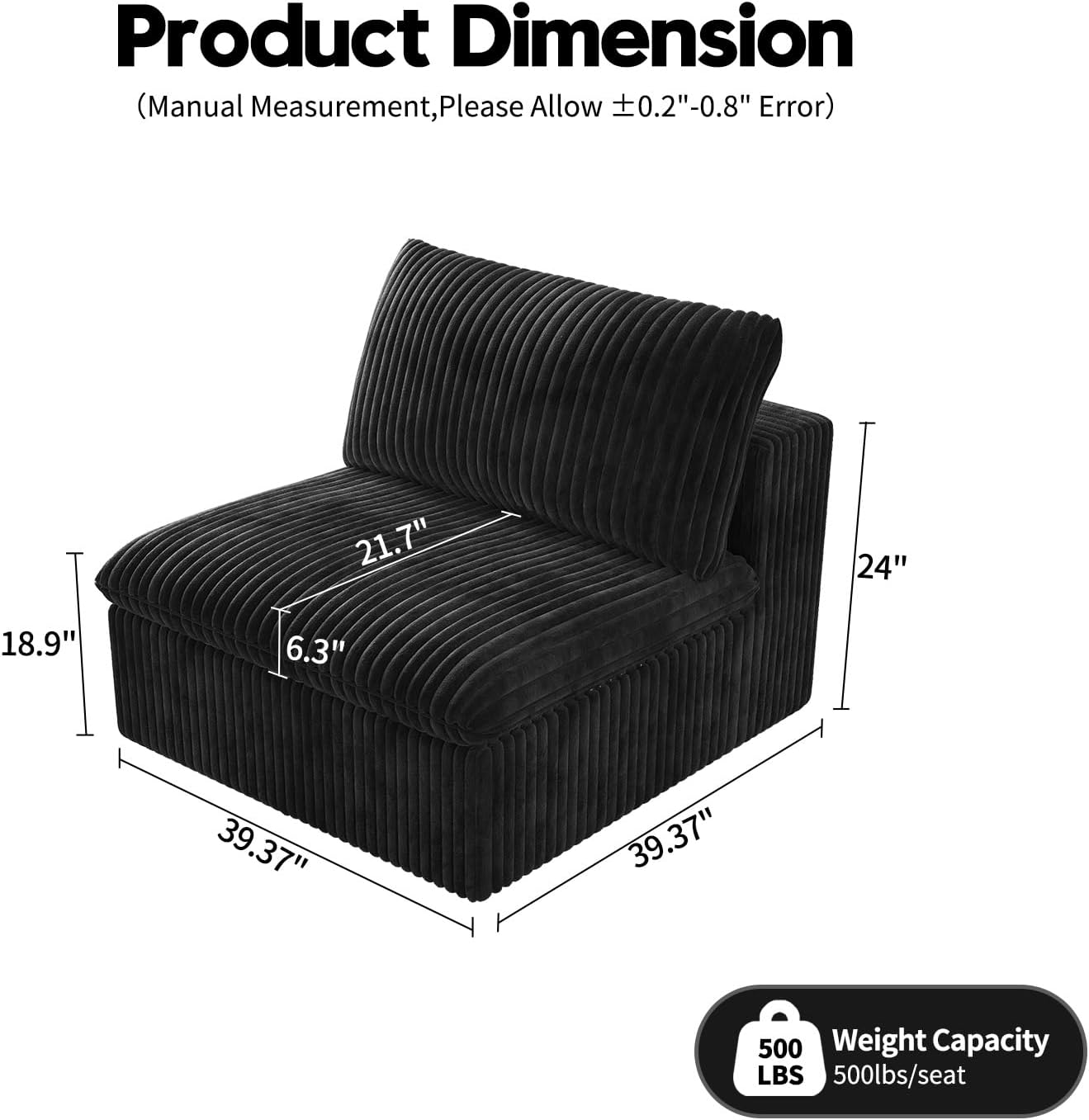 Ottoman, Modular Sectional Sofa,Cushion Covers Removable, Minimalist Couch for Modern Living Room Sofa Sets for Office House,Bedroom and Apartment,No Assembly Required,Black