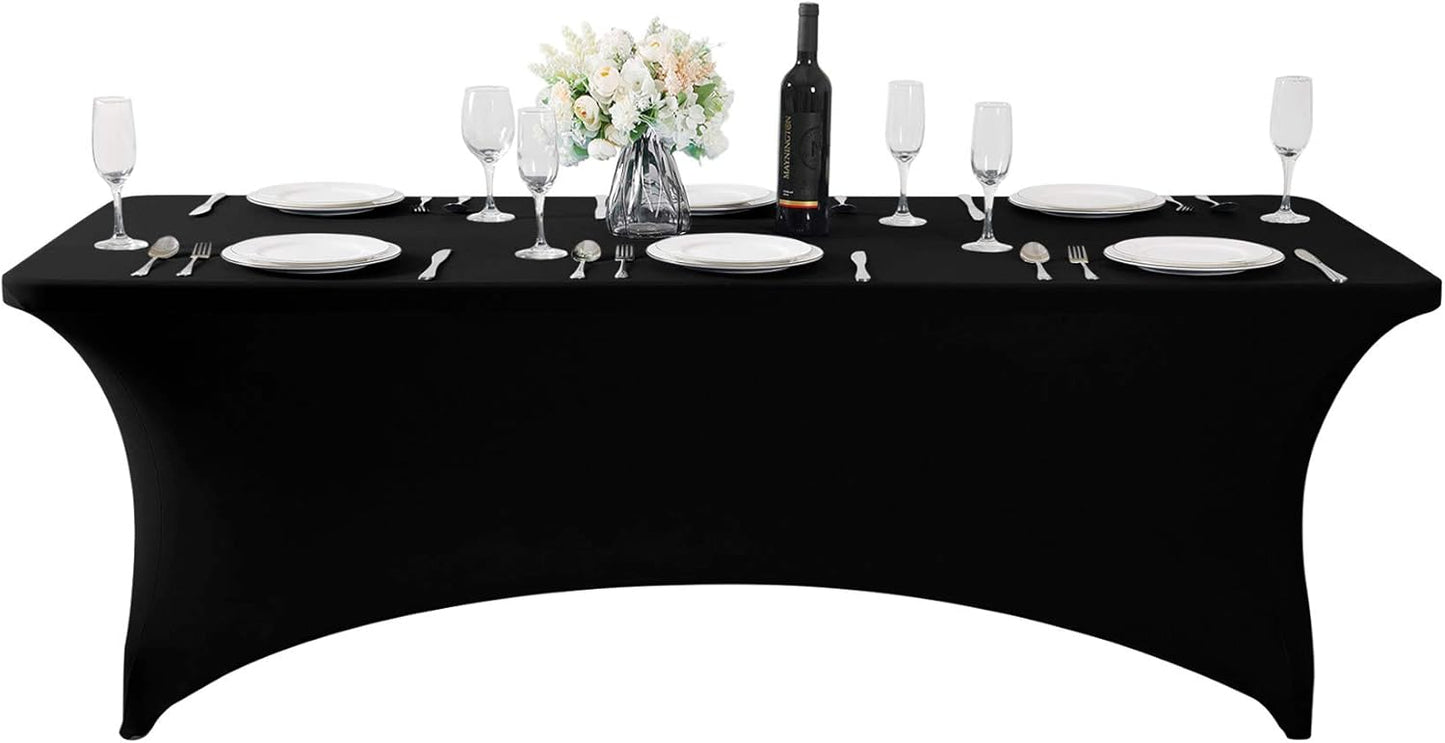 SuperO Waterproof Spandex Table Cover for 8FT Table Universal Fitted Stretch Tablecloth for Party, Banquet, Wedding and Events-Black