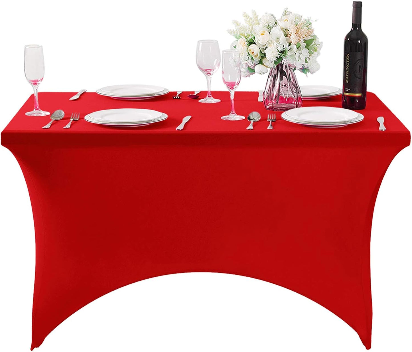 Spandex Table Cover for 4FT or 6ft or 8ft Table Universal Fitted Stretch Tablecloth for Party, Banquet, Wedding and Events-Red