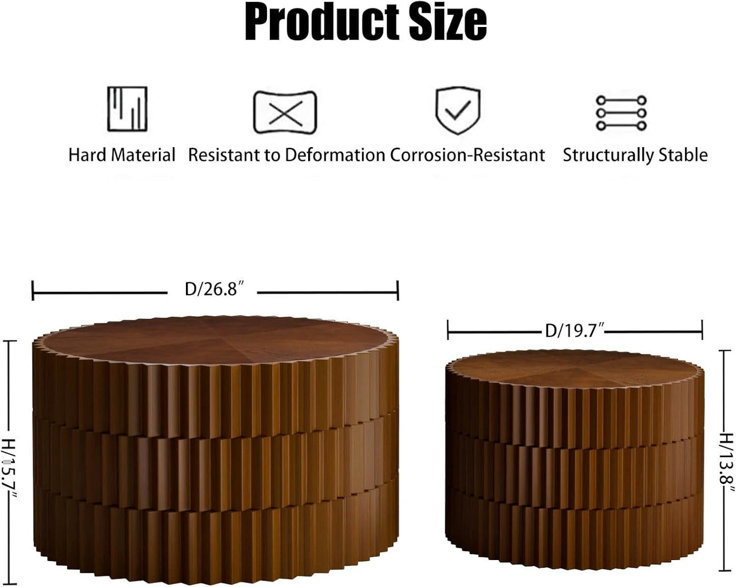 Round Coffee Table Set of 2, Nesting Coffee Table and End Table Set Small Circle Drum Side Table for Living Room Office, No Assembly (A Walnut)