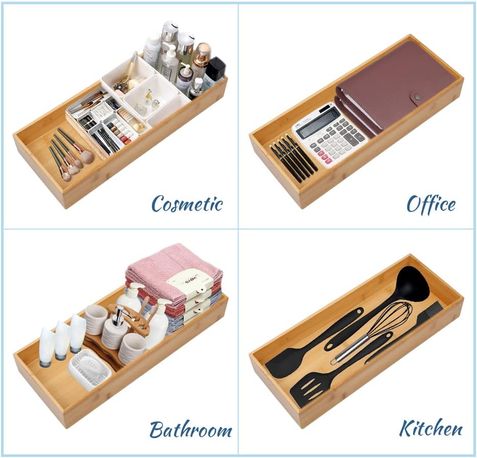 Bamboo Drawer Organizer - Kitchen Utensil Organizer Silverware Tray Cutlery Holder，Office Desk Supplies and Accessories (15X5.9X2.6 inch)