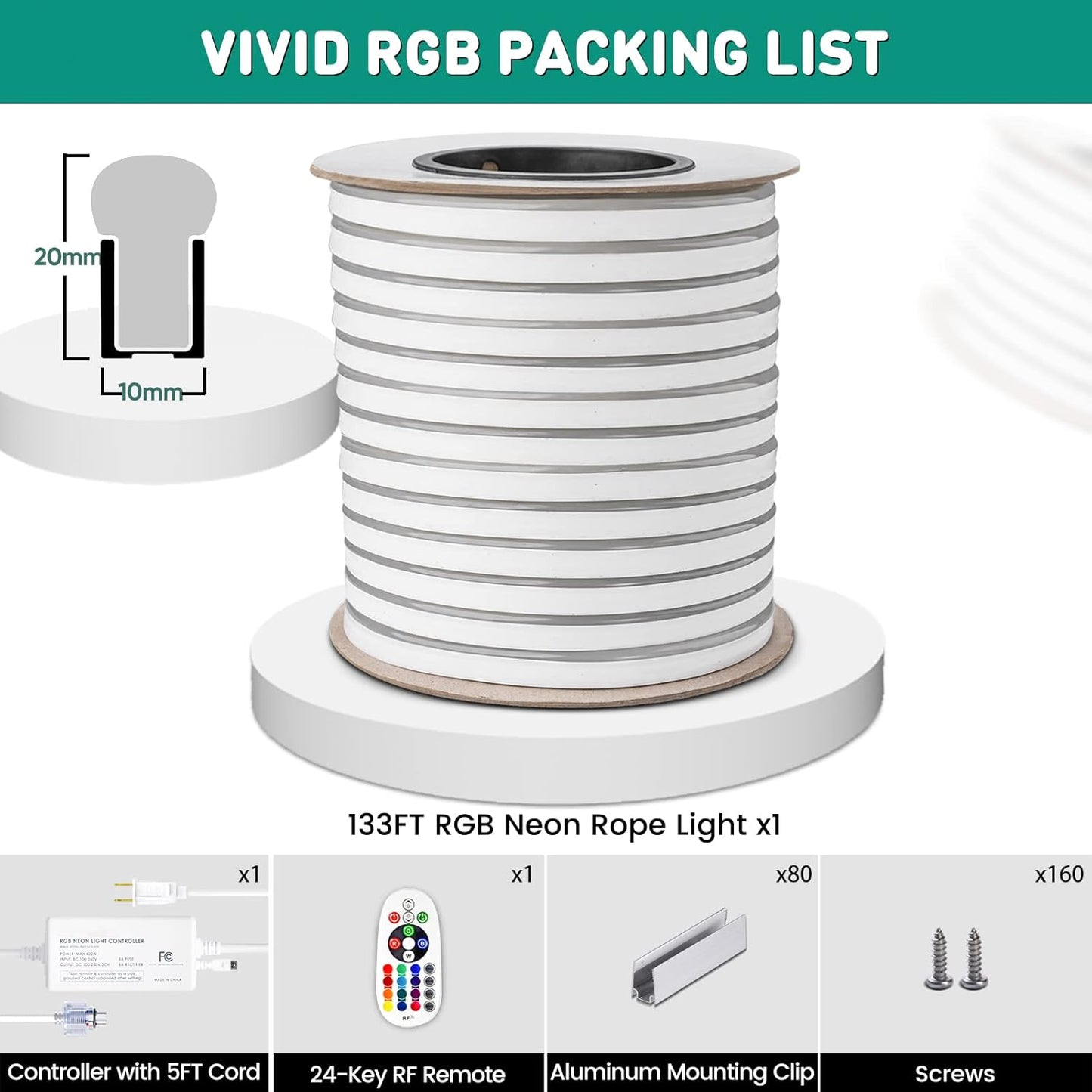 GZBtech RGB LED Neon Rope Lights 133FT/40M, AC 110-120V Waterproof Color Changing LED Rope with Remote Controller, Dimmable Multi Color Neon Rope Lighting for Indoor Outdoor Commercial Use