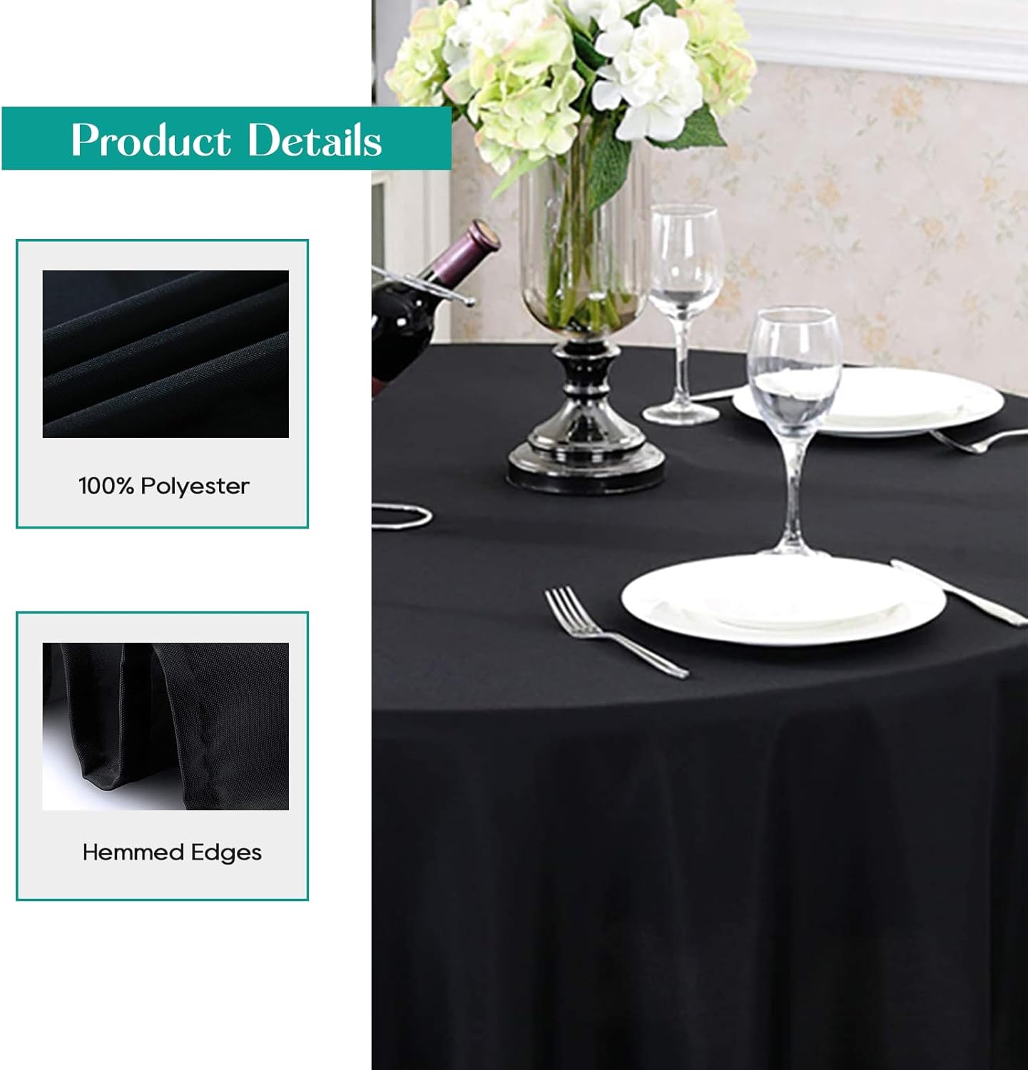 Surmente 132 inch Round Tablecloths -10 Pack Black Round Table Cloths, Polyester Fabric Table Covers for Wedding, Party, Banquet, or Restaurant