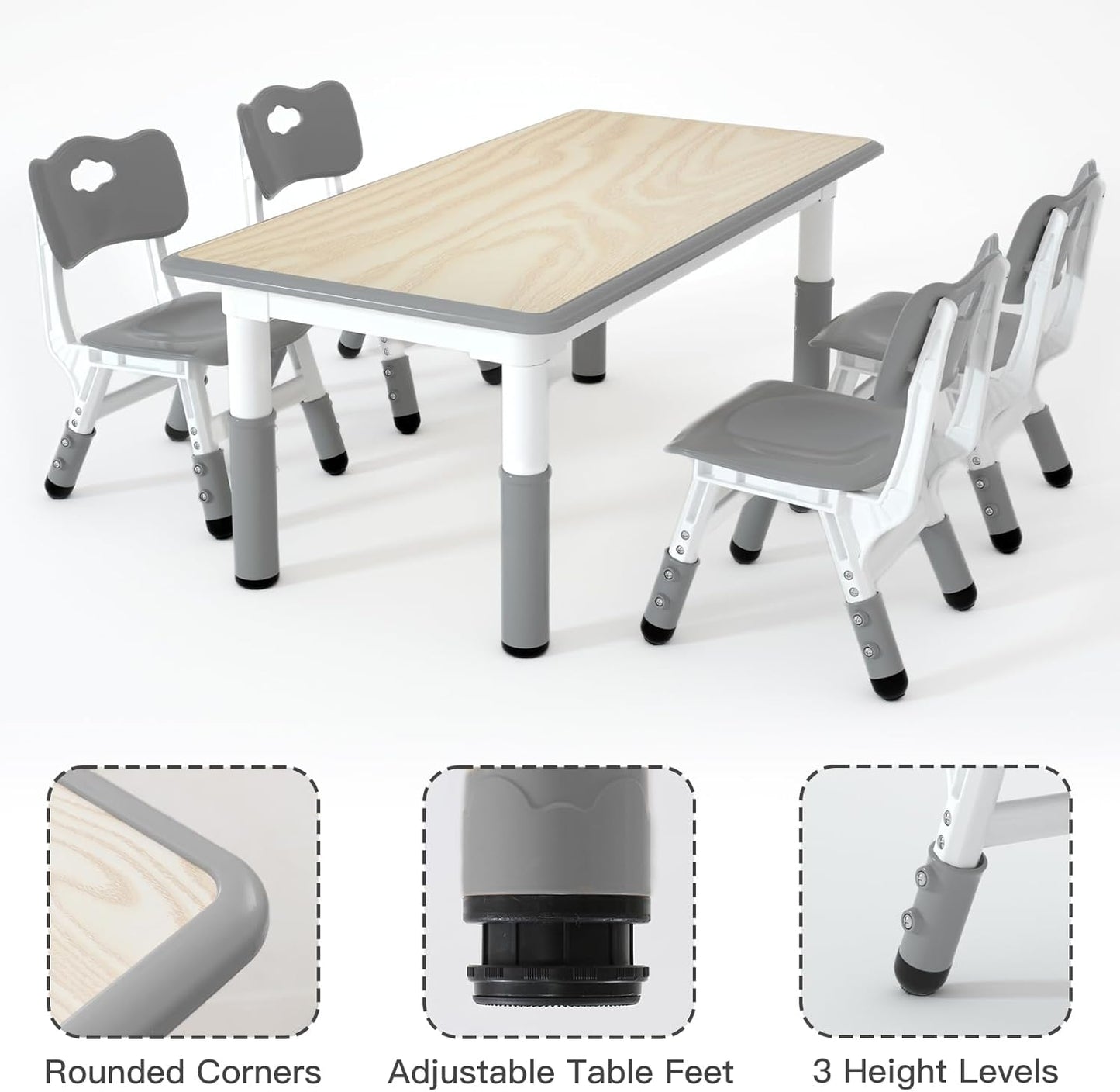 Kids Study Table and 4 Chairs Set,Height Adjustable Table and Chairs for Children and Toddlers,47.2"X23.6"Graffiti Desktop,Suitable for Daycare,Classrooms, Home