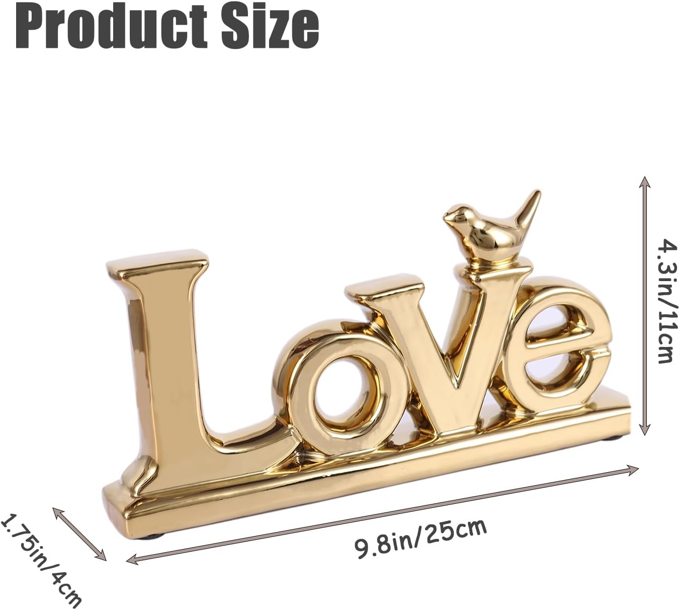 Gold Love Sign Statue - Personalized Home Decor, Bird Sculpture for Living Room, Bedroom, Desktop & Cabinets