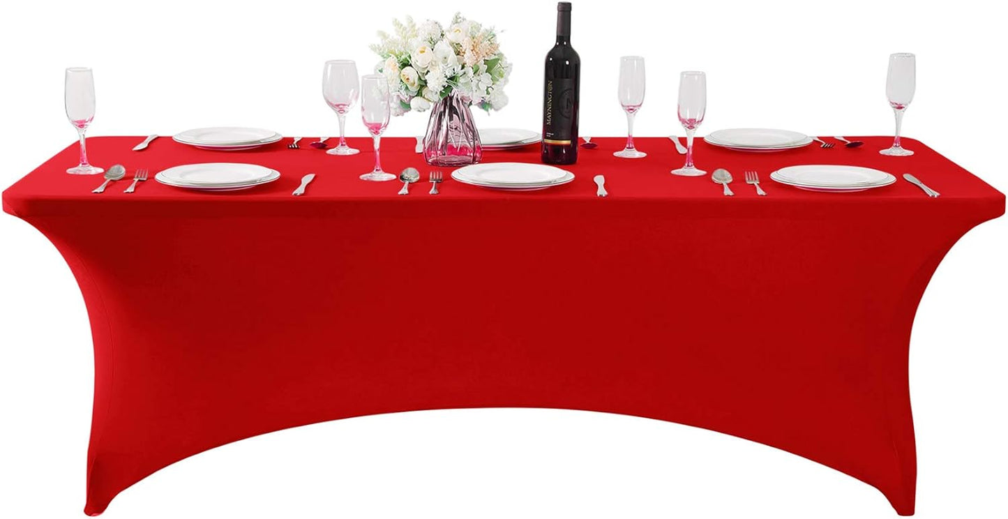 Spandex Table Cover for 8FT or 4ft or 6ft Table Universal Fitted Stretch Tablecloth for Party, Banquet, Wedding and Events-Red