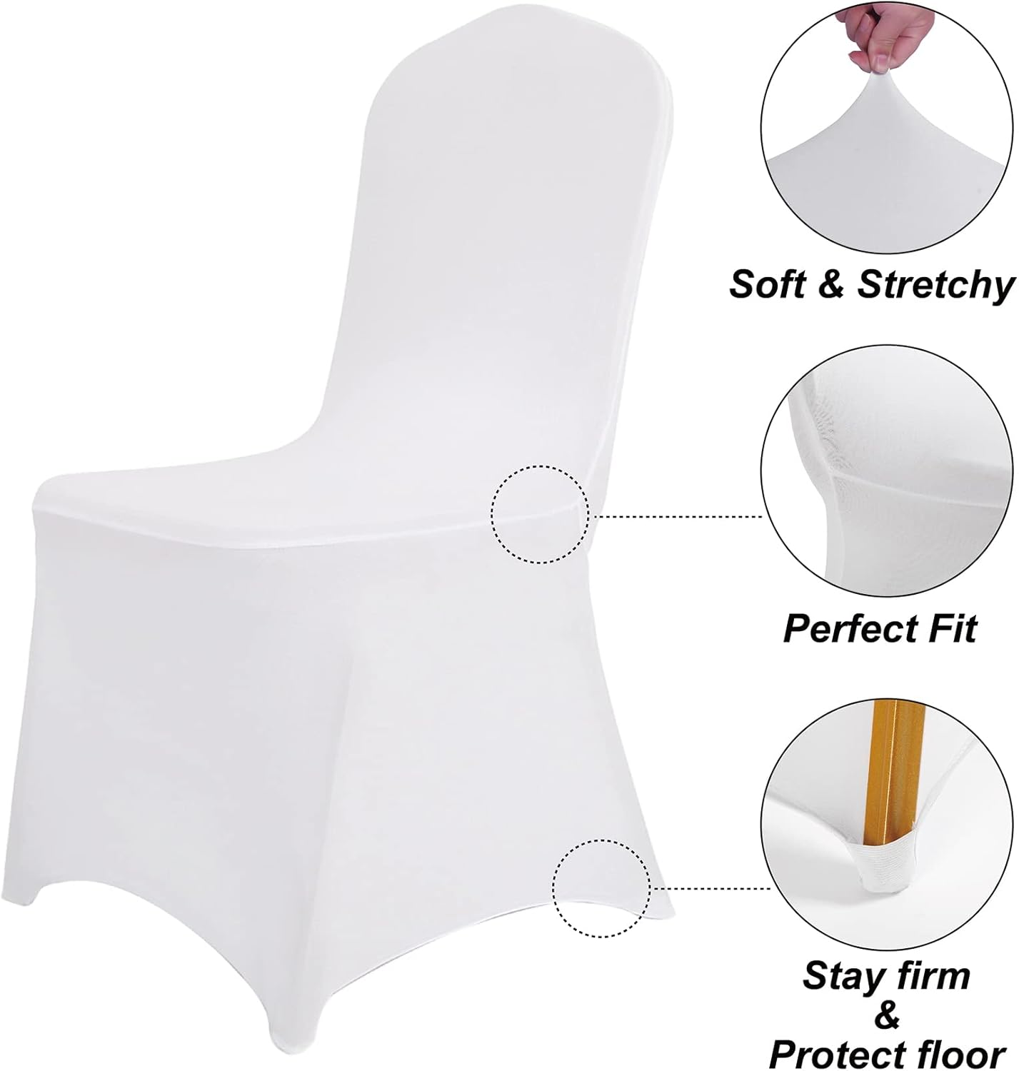 SUPERO Waterproof Spandex Chair Cover 50PCS, Stretch Dining Chair Covers, Polyester Outdoor Chair Covers, Protector Stretch Chair Cover for Party Universal, Banquet, Wedding Event, Hotel(White)