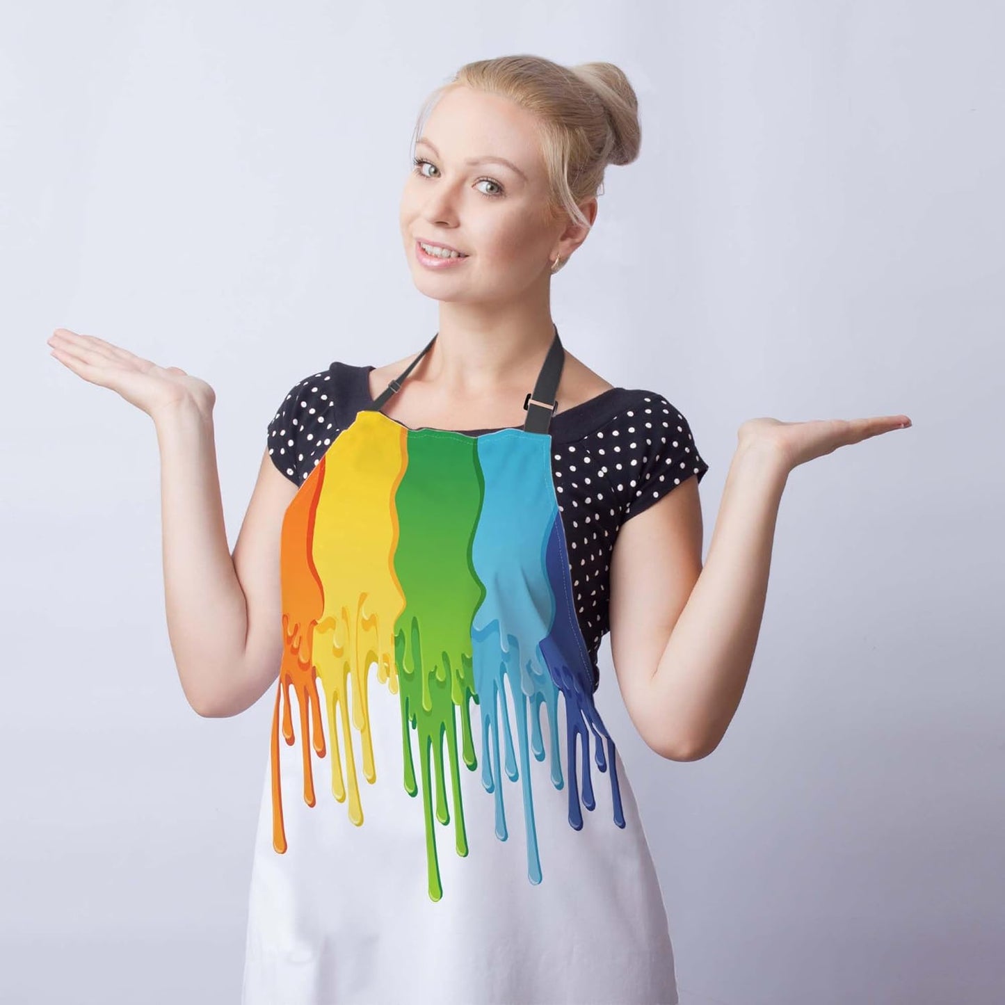 Cook Apron Women Rainbow Paint Border Fun Aprons for Men for Kitchen Cooking Restaurant BBQ Painting Crafting Gardening 27” (W) x 31” (H), Waterproof Aprons
