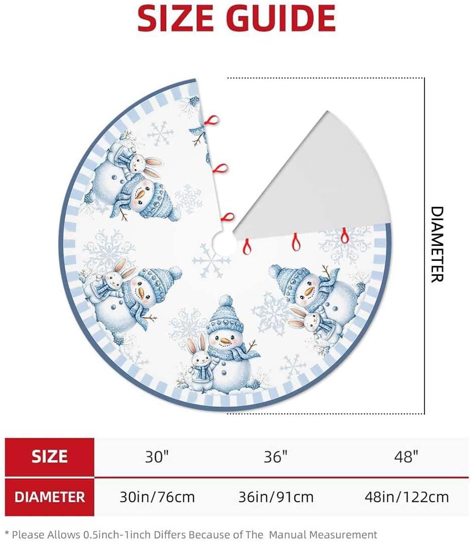 Christmas Tree Skirt 48 inches Blue Snowman Christmas Tree Skirt Mat Farmhouse Xmas Ornaments Decorations for Christmas Holiday Party (Blue, 48in)