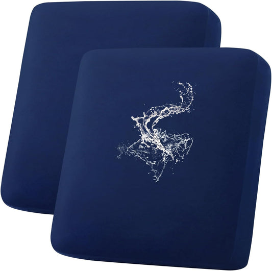 hyha Waterproof Couch Cushion Covers, Stretch Sofa Couch Seat Slipcover for Dog Washable, Non-Slip Waterproof Outdoor Cushion Covers for Patio Furniture Replacement (2 Pieces, Navy)