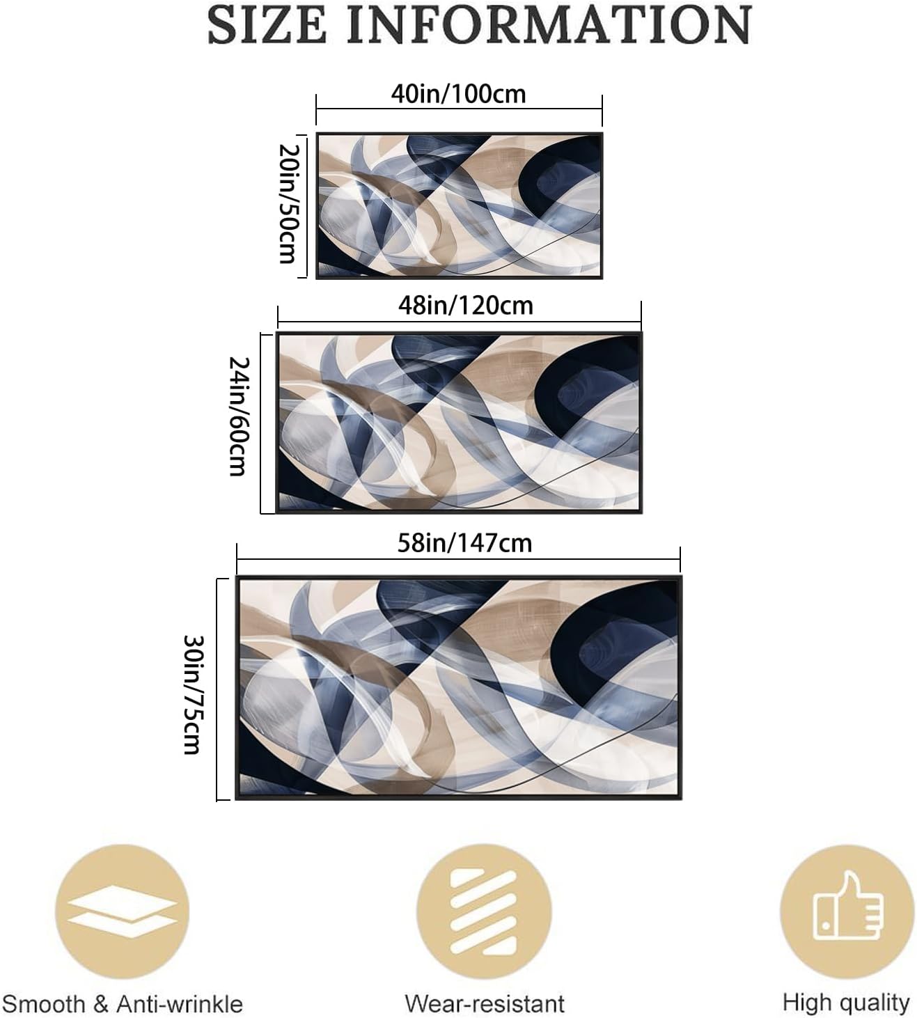 Modern Geometric Abstract Canvas Wall Art 40 x 20 inches Navy Blue and Beige Tones Canvas Painting Framed Home Artwork Living Room Decor for Bedroom Office Wall Decor