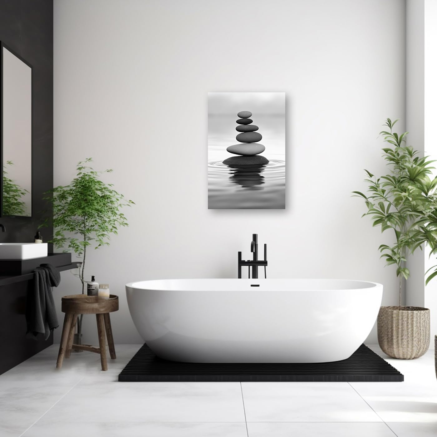 DOARTDO Zen Picture Wall Decor Black and White Zen Stone Canvas Wall Art Spa Stone Picture Print Bathroom Yoga Room Decor Frame (12.00" x 18.00", Zen Stone - 2)