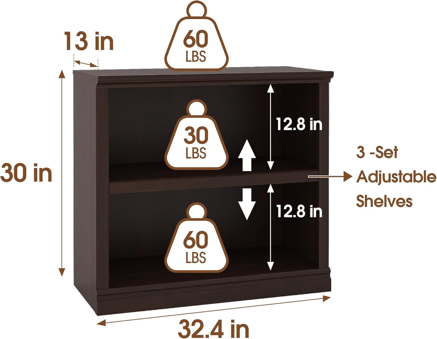 Bookcase, Open Storage Book Cases/Shelves, Floor Standing Indoor Furniture 2 Shelf Book case for Farmhouse Library Office Bedroom Kids, Dark Cherry - 2 Tier