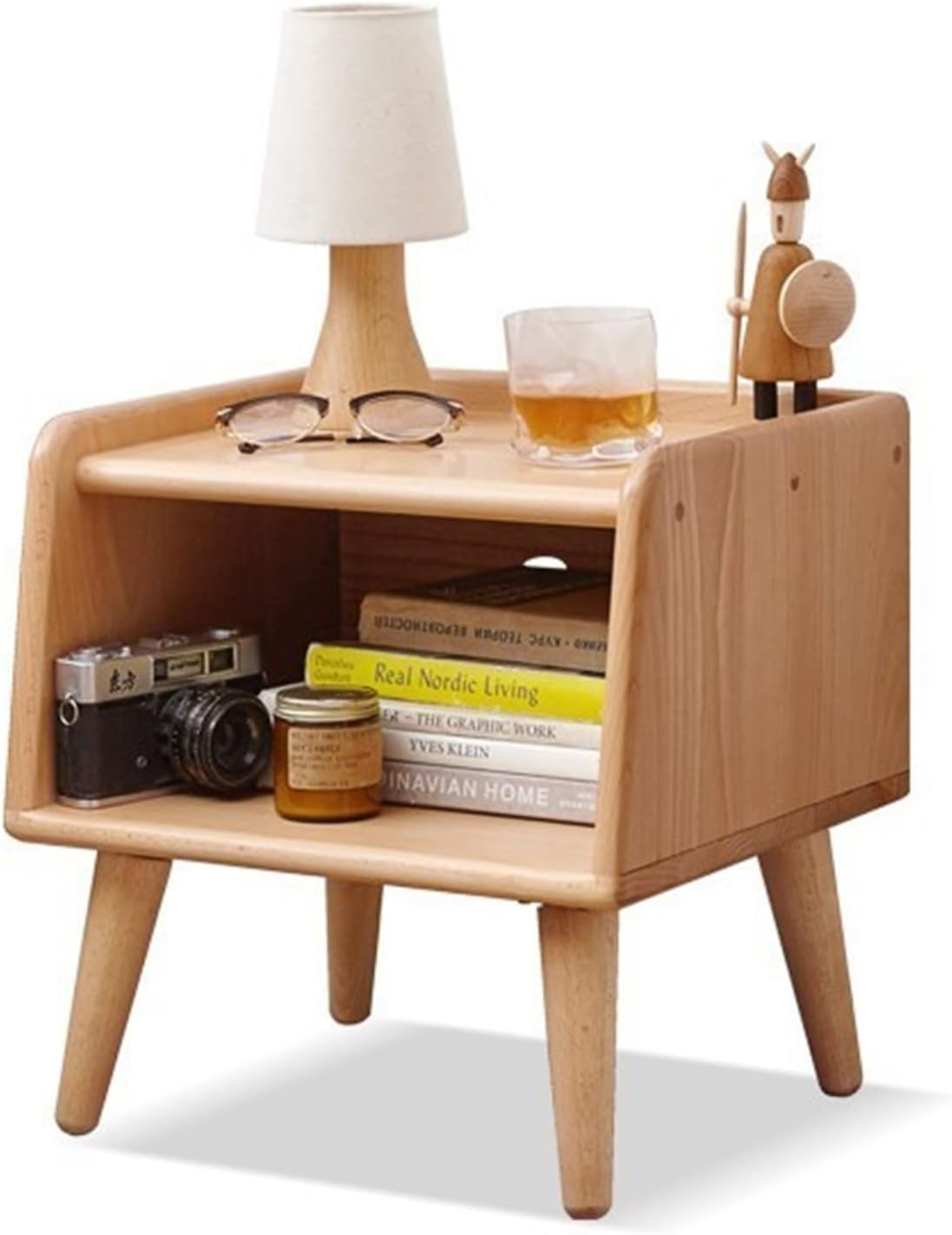 Bedside Table - 100% Solid Oak Wood Nightstand - Small Nightstand with Open Design - Small Side End Table for Bedroom Living Room, Easy Assembly (Natural Color)