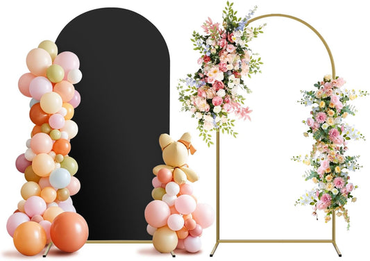 Arch Backdrop Stand and Cover Set, Metal Balloon Arch Backdrop 7.2ft, Gold Arched Stand Frame for Wedding, Parties,Birthday, Backdrop Decorations (Black,7.2ft)
