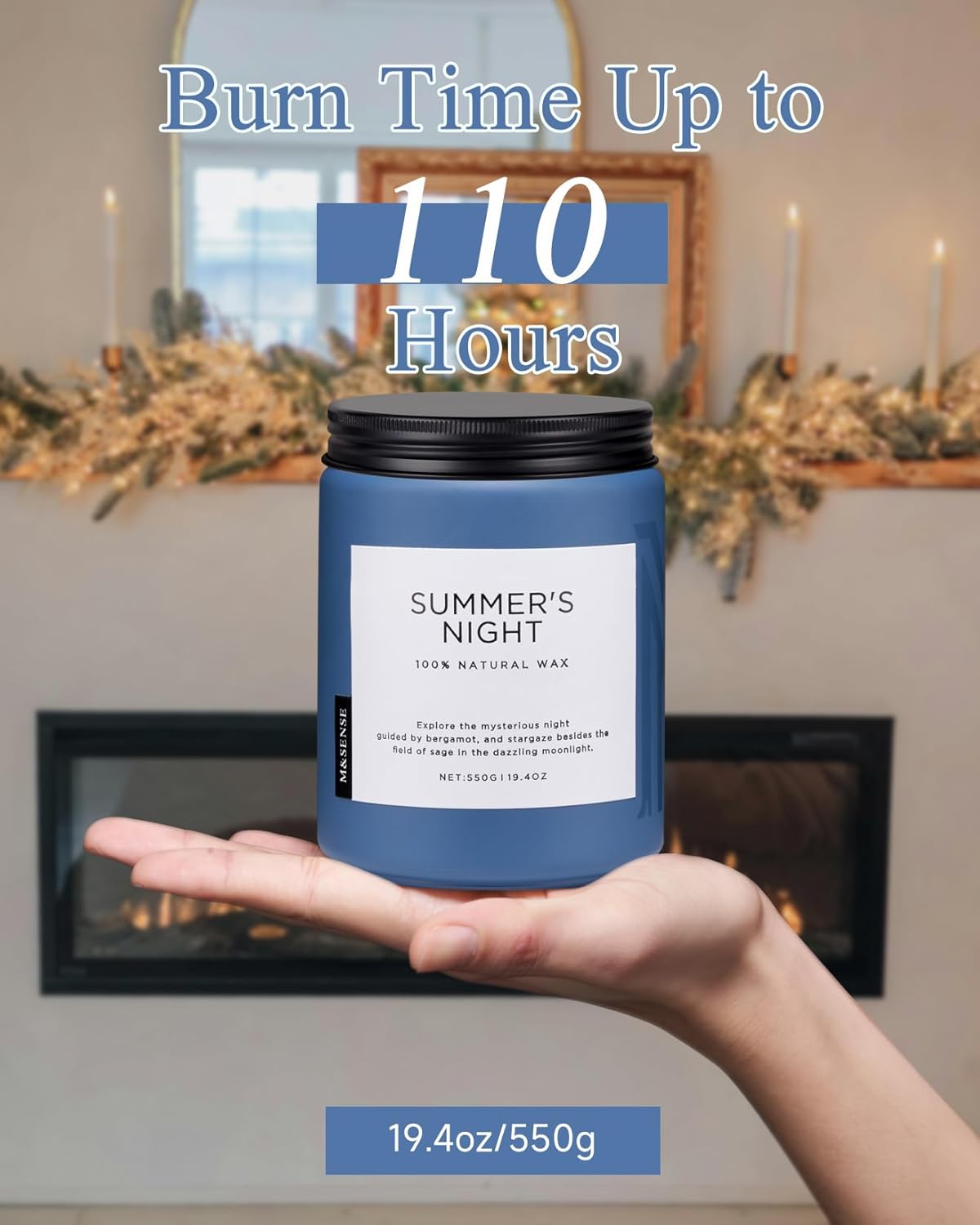 M&SENSE Summer's Night Soy Candle, Large 2 Wick, 19.4oz Up to 110 Hours Burn Time, Natural Scented for Home, Manly Candle in Glass Jar for Bedroom